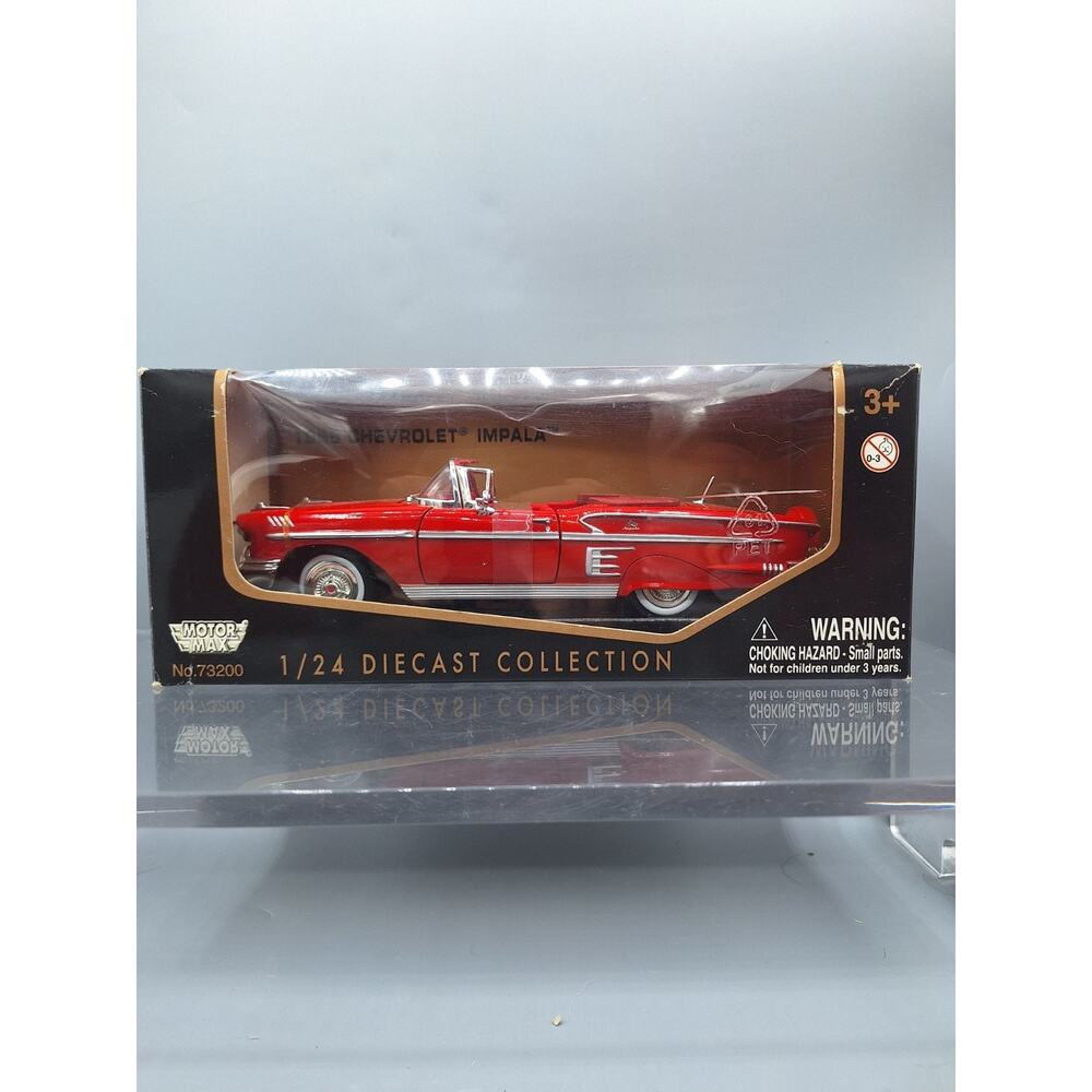 MotorMax 1958 Chevrolet Impala Convertible Diecast Collection Car Red 1/24